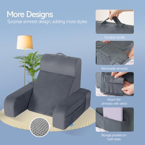 Kayfia Reading Pillow, Gel Memory Foam Back Rest Pillow, 21'', Gray - Image 6