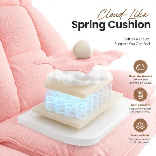 Big and Tall Office Chair with Footrest & Flip Armrests | Teddy Fleece Ergonomic Desk Chair, for Pets & Cross-Legged Sitting, Wide Seat Reclining Executive Computer Chair, Pink - Image 4