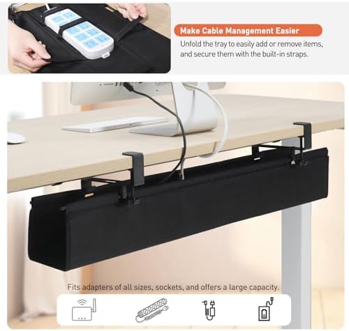 MAXECHO Under Desk Cable Management Tray 36" - Clamp on Wire and Cable Organizer for Storage and to Hide Cords - Ideal for Home Office - Premium Black Fabric Design - Image 4