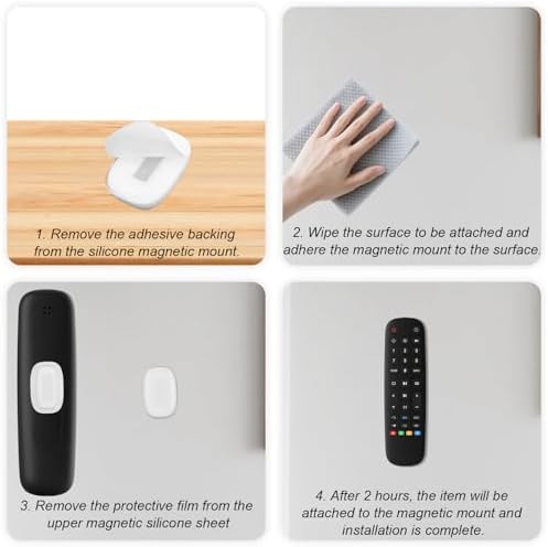 Penitue 4pcs Magnetic Remote Control Holder, Wall Mount Stronger Magnetic Silicone TV Remote Holder No-Drill Self-Adhesive Storage Caddy Rack for Home Bedroom (White) - Image 5