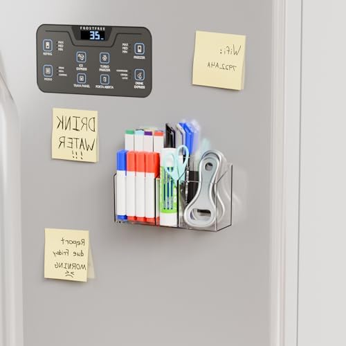 Yieach 2 Pack Magnetic Marker Holder for Whiteboard with Magnet and Adhesive - Non Slip Clear Acrylic Magnetic Pen Cup and Dry Erase Marker Holder for Expo,Refrigerator,Locker and Classroom Organizer - Image 7