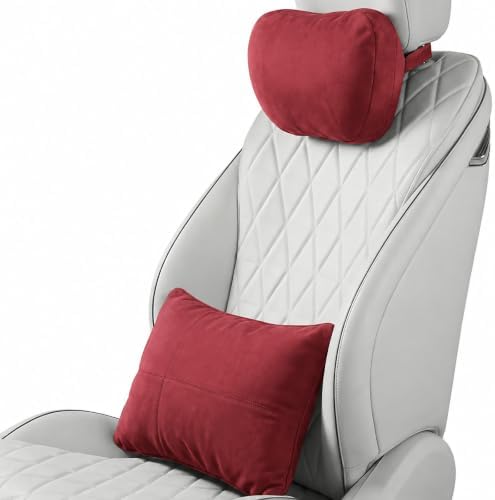 2 PCS Car Pillow for Driving Seat Soft Suede Headrest Neck & Lumbar Support | Universal Fit,Pain Fatigue Relief,Comfortable Plush,Elastic Adjustable Strap,Travel Sleep,Breathable Machine Washable Cover by GoodpillowBetterdriver