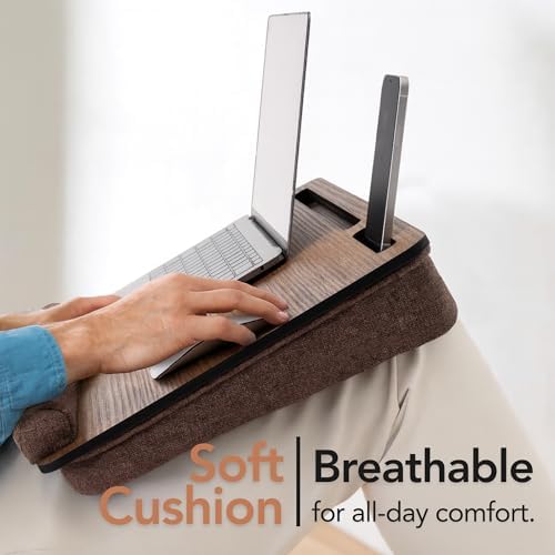 Vigo Wood Laptop Lap Desk with Cushion for Bed, Portable Home Office Tray Fits up to 17.3 Inch, Built-in Phone and Tablet Holder (Walnut & Brown) - Image 3