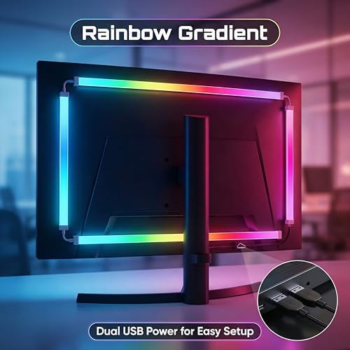 RGB Monitor Backlight with Screen Sync, Dual USB Powered Ambient Lighting Kit for 24 Inch PC Monitors, Music Mode, Dynamic Dreamcolor Gaming Lights for Desk Setup (4 Sides - 24 inch) - Image 4