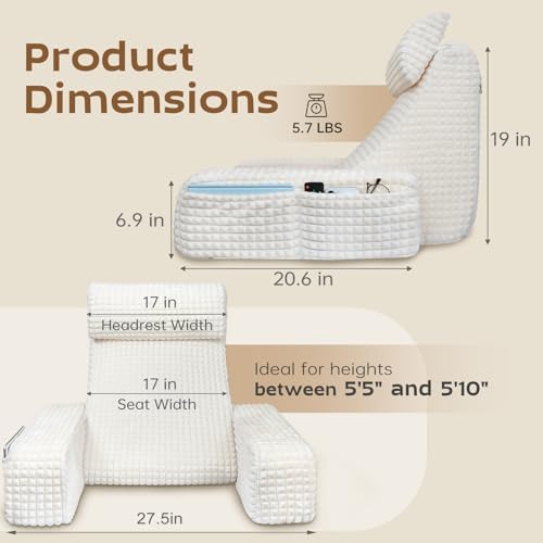 Vekkia 19'' Reading Pillow with Armrests and XL Pockets for Adults - Image 7
