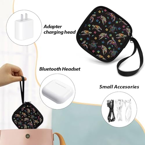 Turtle Flower Headphone Carrying Case Storage Bag Pouch for Bluetooth Wireless Headphones, Cords, Cable, Earbuds, Charger, USB Flash Driver, MP3 - Image 6