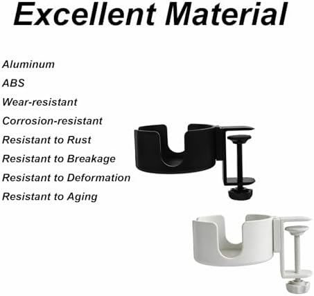 2pcs Desk Cup Holder Clamp Anti-Spill Desk Drink Holder Clip for Gaming Desk Accessories Office Desk Home Office Organization (Black, White) - Image 2