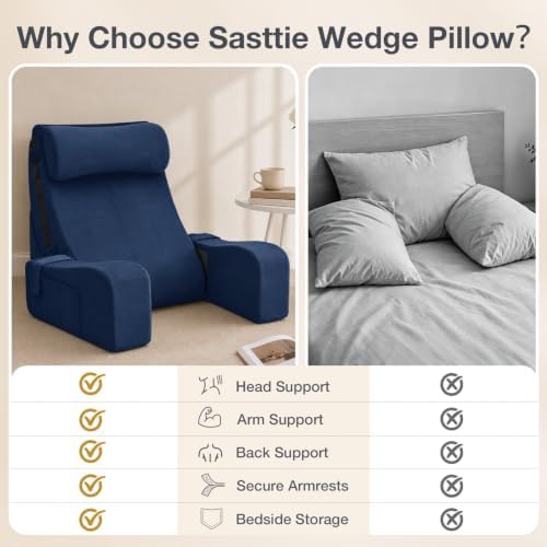 Sasttie 15-25 inch Adjustable Reading Pillow with Armrests, Navy - Image 6