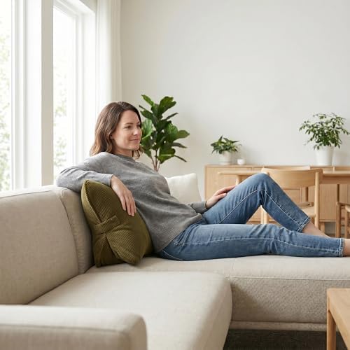 Pat. Pend. Corduroy Triangle Back Pillow with Lumbar Support, Sitting Support Cushion for Bed or Sofa, Relaxing Backrest Pillow, Martini Olive - Image 5