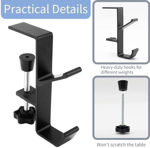 Desk Mount Bag Holder Hook Clamp-On Backpack Hanger Portable Desk Mount Headphones Holder Reduce Desk Clutter for Table Desk, Under Counter (Black, 2Pcs) - Image 4