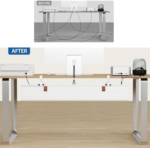 Zilink Large Cable Management Under Desk 40" No Drill Desk Cable Management Clamp/Screw Mount Fabric Cable Tray Sturdy Waterproof Cable Organizer for Office, Home, White - Image 6
