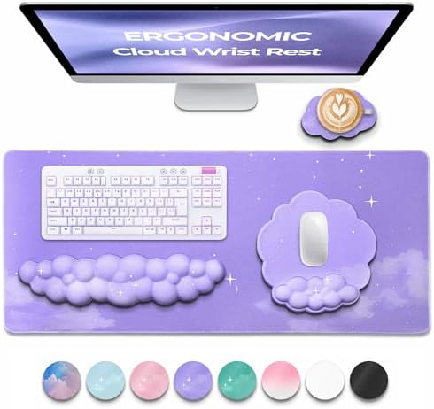 Premium Quality Cloud Wrist Rest Keyboard & Mouse Pad Set – Ergonomic Memory Foam Desk Accessories with Wrist Support for Office & Gaming – Purple-Star by TheTrulyCharter