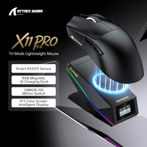 ATTACK SHARK X11PRO V2 Wireless Gaming Mouse with Charging Dock-Black/Tape - Image 2