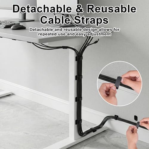 Under Desk Cable Management, Self-Adhesive Hook and Loop Straps, Adjustable Reusable Wire Organizer for Home Office Essentials (20 Pairs) - Image 5