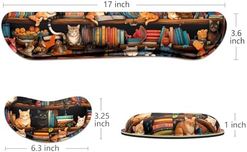 Dapesuom Enlarge Keyboard Wrist Rest, Memory Foam Wrist Cushion for Desk Mats Support, Cute Typing Pain Relief Keyboard Mouse Pad Rests Set with Non-Slip Base for Gaming Laptop Computer, Library Cats - Image 6