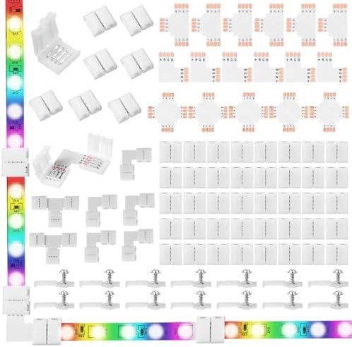 Mudder 95 Pcs 4-Pin LED Strip Connectors for SMD 5050 RGB, Solderless T L X Shaped PCB by Mudder