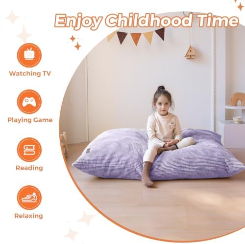 MAXYOYO 3 in 1 Kids Bean Bag Chair, Comfy Floor Sofa with Removed Cover | Convertible Chair Folds from Bean Bag to Lounger, Floor Couch with High-Density Foam Filling, Floor Sofa for Gaming, Purple - Image 7