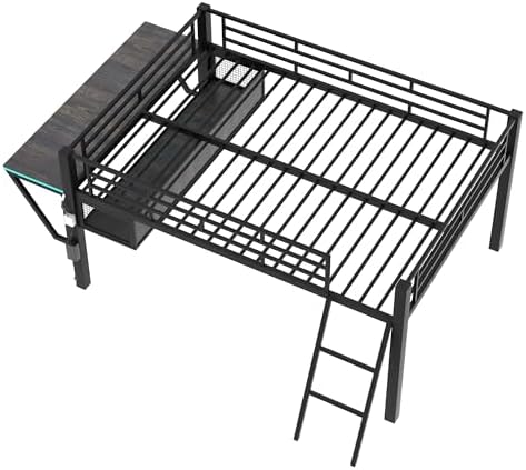Bellemave Full Loft Bed with Desk, Gaming mid loft Bed with Desk, LED for Adults, Teens, Kids, Black - Image 6