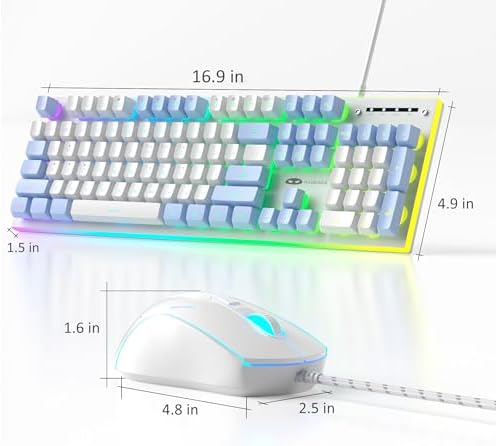 MageGee GT838 Gaming Keyboard and Mouse Combo, 104 Keys RGB Backlit Quiet Wired Keyboards for Laptop PC MAC, with Number Pad, Metal Panel, Anti-Ghosting, White Blue - Image 7