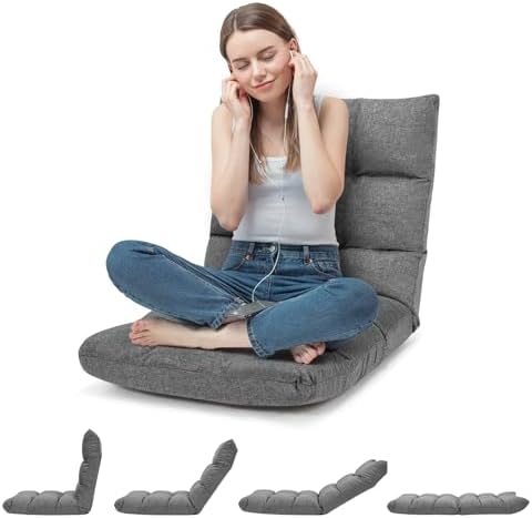 ERGOMASTER Video Gaming Floor Chair with Adjustable 14-Position Memory Foam, Folding Floor Sofa Chair Lounger Folding Sleeper Bed Couch Recliner, Lazy Sofa Lounger for TV, Reading, Relaxing (Grey) by ERGOMASTER