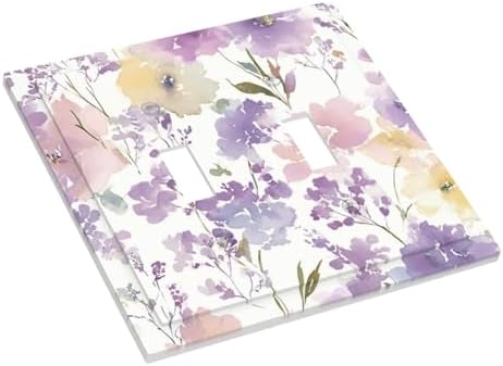 Decorative Light Switch Cover Plate Purple Floral Watercolor Wildflower 2 Gang Switch Plate Covers Double Toggle Wall Plate Dual Device Electrical Switchplate Dimmer Faceplate Bedroom Decor - Image 3