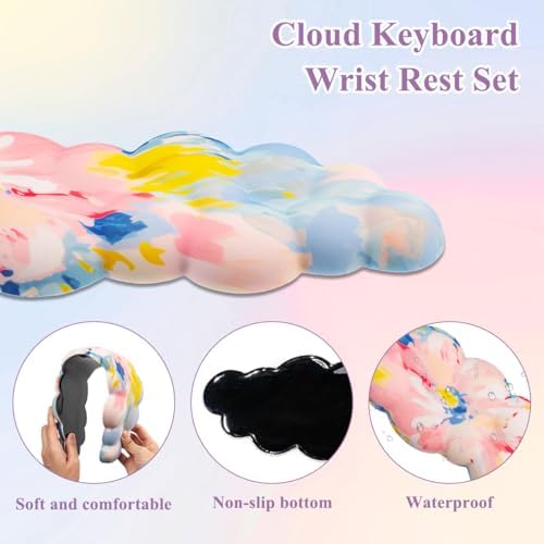 Gaming Desk Mat with Keyboard Wrist Rest Set, 4 in 1 Mouse Pad Set | Large Mouse Pad & Cloud Keyboard Wrist Rest& Mouse Wrist Rest&Coaster, Comfort and Support for Typing and Gaming - Image 5