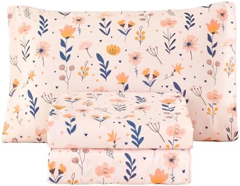 WINLIFE Kids Twin Sheet Set 3-Pieces Botanical Leaves Floral Printed by WINLIFE