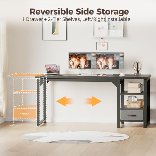 Mericonia 48" Reversible Computer Desk with Drawer, 1" Thick Office Desk - Image 5