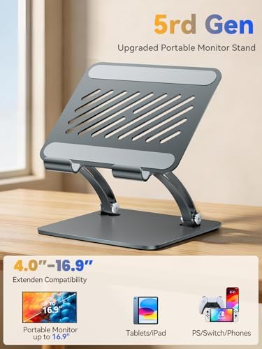 tounee Tablet Holder Stand, Dual Rod Adjustable Aluminum Desktop Stand, Compatible with 4.7-16.9" iPads, Surface Tablets, Portable Monitors, Kindle & More (Gray) - Image 2