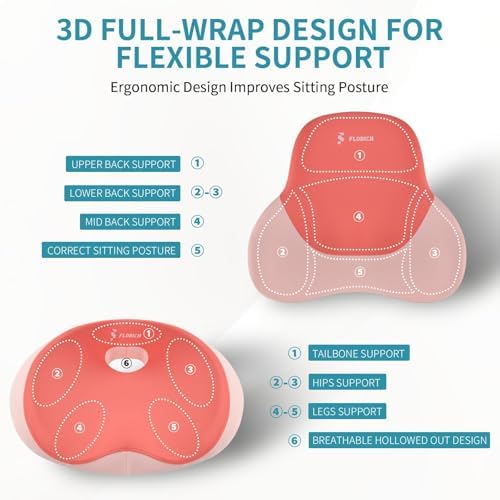 FLORICH Seat Cushion Lumbar Support Pillow for Office Chair, Car Lower Back Support, Ergonomic Desk Chair Pillow for Butt and Back Support of Memory Foam Seat Pad(Pink) - Image 5