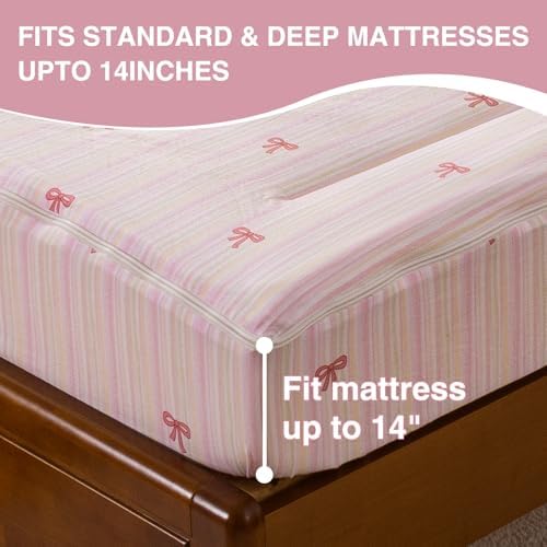 A Nice Night Zipper Bedding Pink Bow Printed on Colorful Rainbow Background Zippered Kids Comforter Set,Seersucker Chic Style Ultra Soft,Twin - Image 7