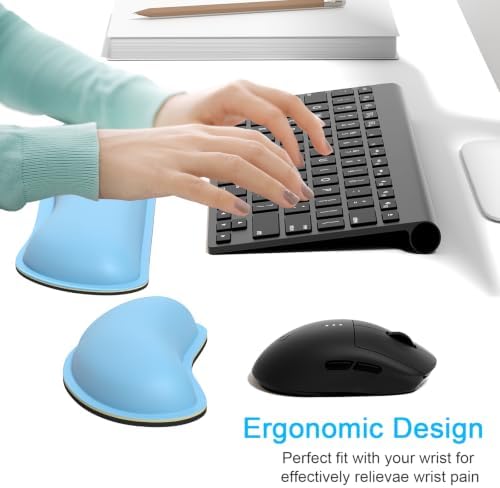 Dapesuom Keyboard Wrist Rest Set, Cute PU Leather Wrist Cushion for Computer Keyboard and Mousepad, Memory Foam Mouse Pad Rests Support with Non-Slip Base for Typing Pain Relief, Laptop, Sky Blue - Image 2