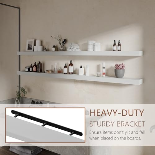 72 inch Long Floating Shelves for Wall,Solid Wood Long Shelves Set of 2,White Wooden Wall Mounted Shelf,Bookshelf Bathroom Shelves (White, 72 Inch) - Image 5