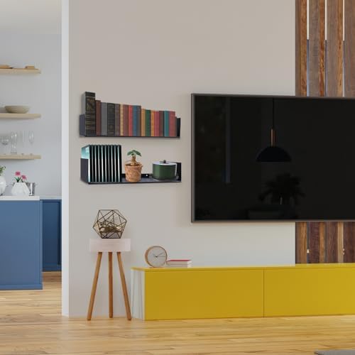 U Shape Floating Shelves Wall Mount Metal Bookshelf CD DVD Storage Display Shelves, Black Set of 4 - Image 4