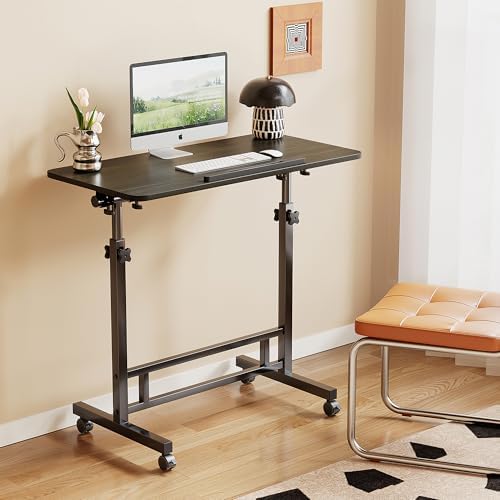 Laptop Table Mobile Adjustable Height Portable Desk Notebook Swivel PC Computer Rolling Desk with Wheels, Laptop Stand for Couch Bedside Hospital Bed Table (Black Table) by Unknown