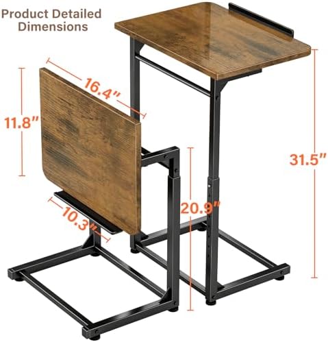 Tv Tray Table Set of 2, 8-Level Adjustable Height Couch Side Table，90° Tilt Angle Adjustments C-Shaped End Table, with Phone & Tablet Slot Sofa Computer Desk for Couch, Sofa, Bed, Chair, Living Room - Image 2