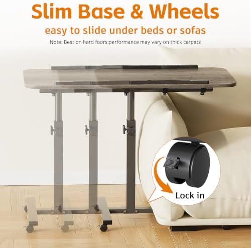 Laptop Table Mobile Adjustable Height Portable Desk Notebook Swivel PC Computer Rolling Desk with Wheels, Laptop Stand for Couch Bedside Hospital Bed Table - Image 4