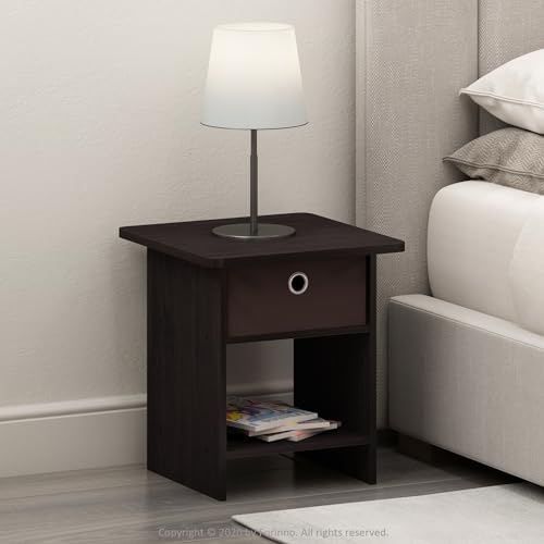 Furinno Dario End Table / Side Table / Night Stand / Bedside Table with Bin Drawer, 1-Pack, Dark Walnut - Image 2