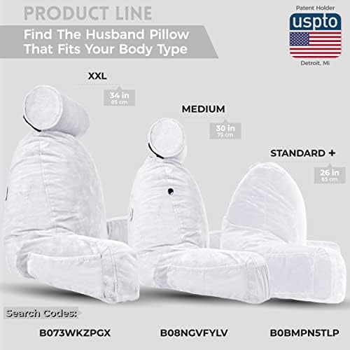 Husband Pillow Medium Reading Pillow with Arms - 23" Backrest for Sitting Up in Bed - Firm Support Bed Rest Pillow for Adults, Neck Roll, Removable Cover - TV, Reading, Lounging - White - Image 3