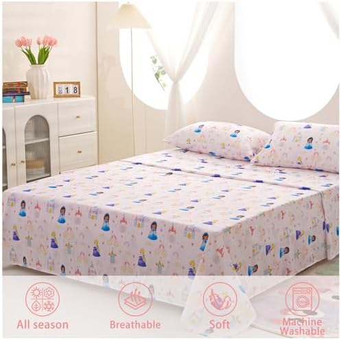 Full Sheets Set for Girls Kids - 4-Piece Cute Princess Bedding Set, Breathable Pink Castle 3D Fitted Sheets with 14" Deep Pocket, Ultra-Soft Lightweight Bedroom Essentials - Image 3