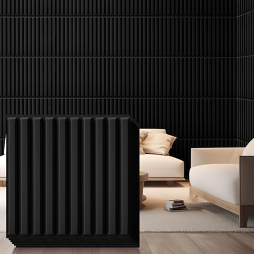 Nuanchu 32 Pcs 3D Wall Panels, 12"x12" PVC Fluted Tiles, Black by Nuanchu