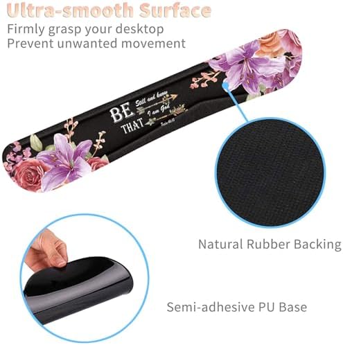 Keyboard Wrist Rest and Mouse Pad Wrist Support Set with Coffee Coaster, Non-Slip PU Base for Gaming and Office, Comfortable & Lightweight for Easy Typing & Pain Relief,Flower Bible Verse Psalm 46-10 - Image 4