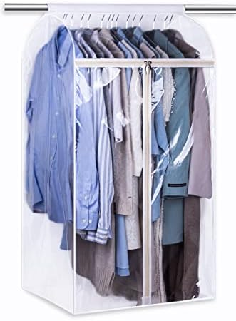 KEETDY 43" Hanging Garment Bags for Closet Storage Large Clear Window Hanging Clothes Storage Garment Rack Cover Coat Protector for Suit, Wardrobe, Bottom Enclosed by KEETDY