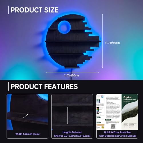 Black Floating Shelves with LED Light Game Room Wall Decor Shelf Boys Gift - Image 5