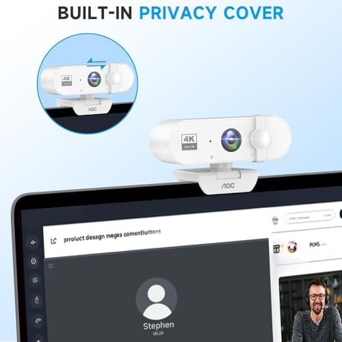 AOC 4K Webcam for PC, Streaming Camera with Noise-Canceling Mic, White - Image 6