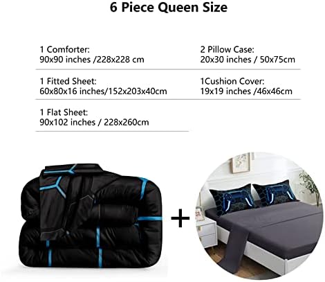 ROWADALO 6 Pieces Gaming Bedding Set for Boys Gamer Comforter Set Queen Size,Game Controller Comforter for Boys Kids Teen 3D Gamepad Microfiber Bedding Sets 6 Pieces Bed in A Bag Sets H50022,Queen - Image 3