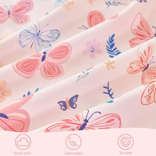 WINLIFE Kids Girls Full Sheet Set Pink Floral Butterfly Printed 4 Pieces - Image 6