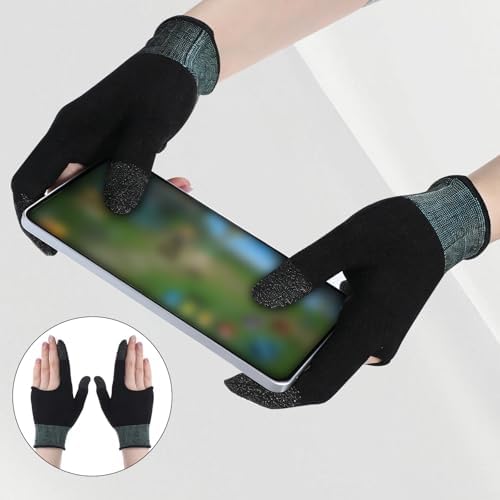 Ultra-Thin Mobile Gaming Gloves, Gaming Gloves for Sweaty Hands, Touchscreen Gaming Finger Sleeves for Phone Tablet Game Players Streamer (Black + Green) - Image 6