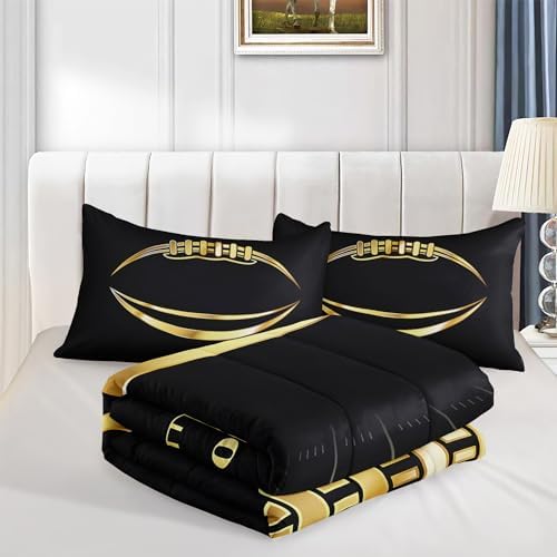 Football Comforter Sets,6 PCS Football Bedding Set for Boys,Kids Comforter Sets for Boys,Full Black and Gold Comforters Sets for Boy,Bed in A Bag with Sheets - Image 2