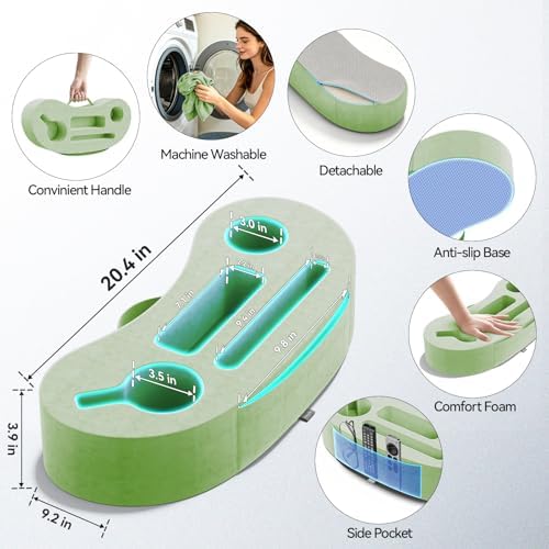 Couch Cup Holder Pillow, 20"x9" Couch Caddy Organizer, Sofa Cup Holder for Bed, Large Size Cup Cozy Pillow for Remote, Drink, Snack, Phone, Game Controller, Kindle, Washable, Green - Image 5